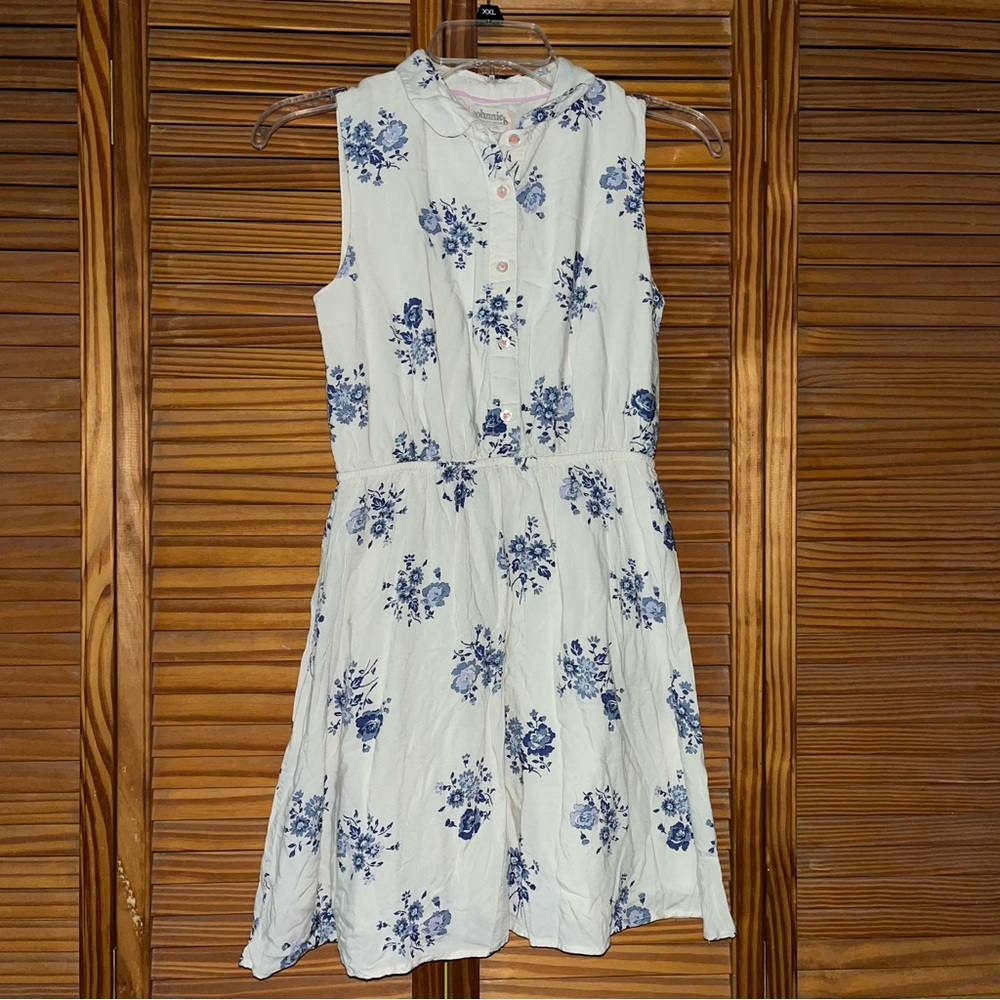 Johnnie B Boden Sleeveless Blue Flower‎ White Dress 11-12Y
